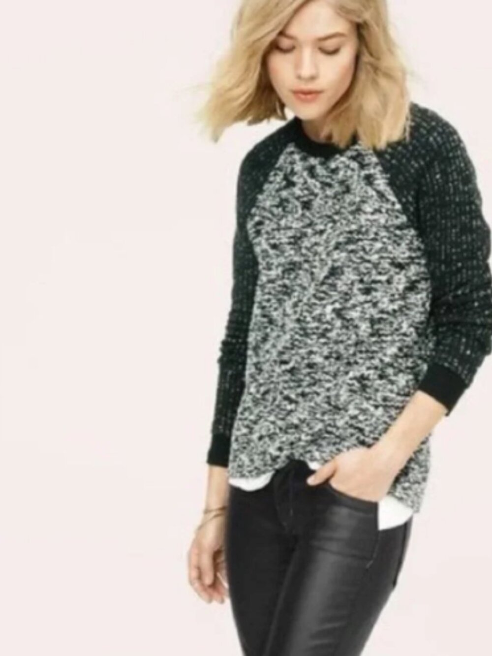 Lou & Grey Black & White Raglan Crewneck Pullover Sweater XL